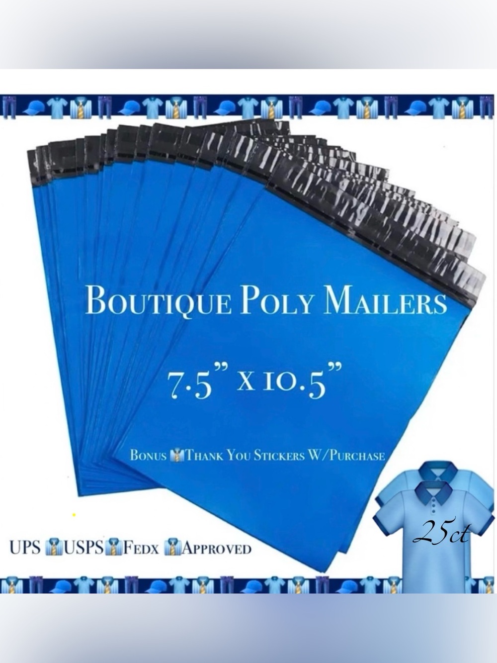25ct ~ 7.5 x 10.5”~ Poly Mailer Bags👖🆕👖Plus 😁 25ct Thank You Stickers Included